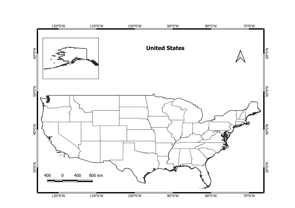 Blank map of the United States