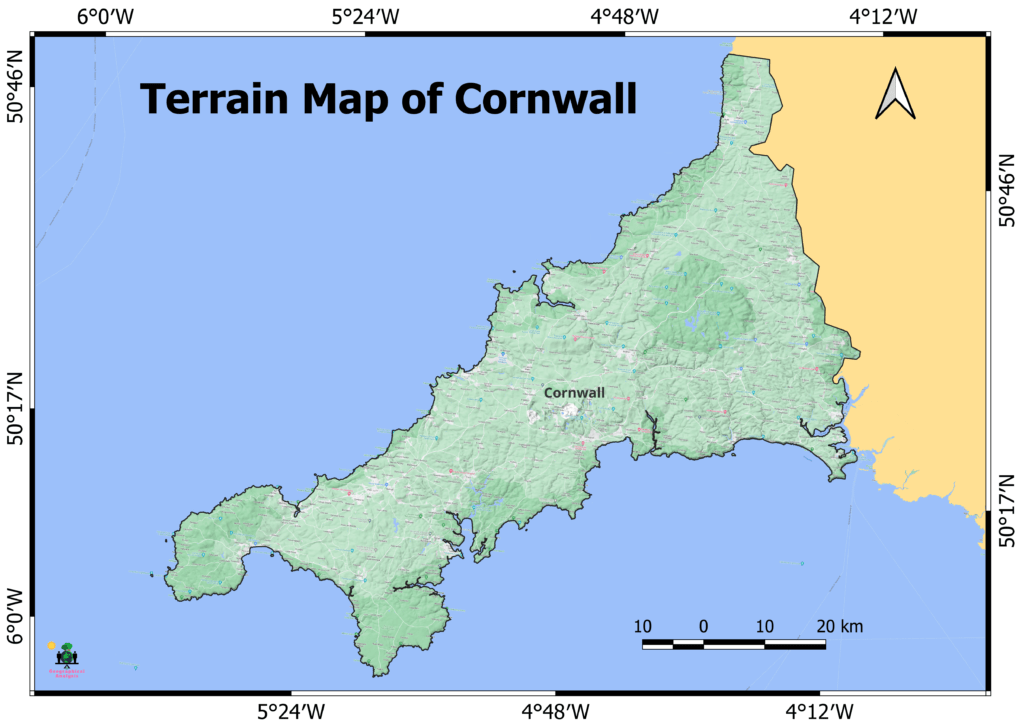Terrain Map of Cornwall