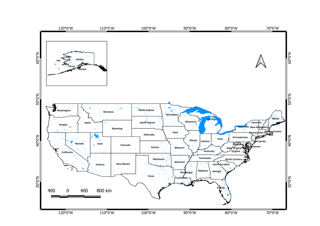 Water bodies Map of the United States